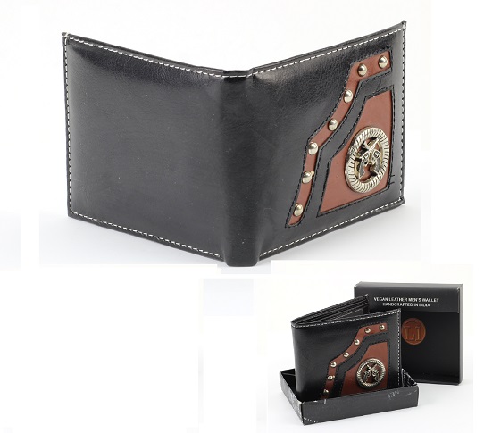 Vegan Leather Wallet [Bifold] WESTERN Circle/Revolver [BLK]